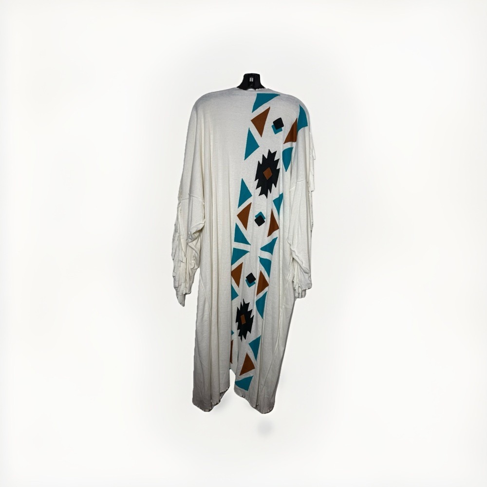 Vtg 90's Expressions by Hold Everything Hand Painted‎ Aztec Fringe Cardigan USA